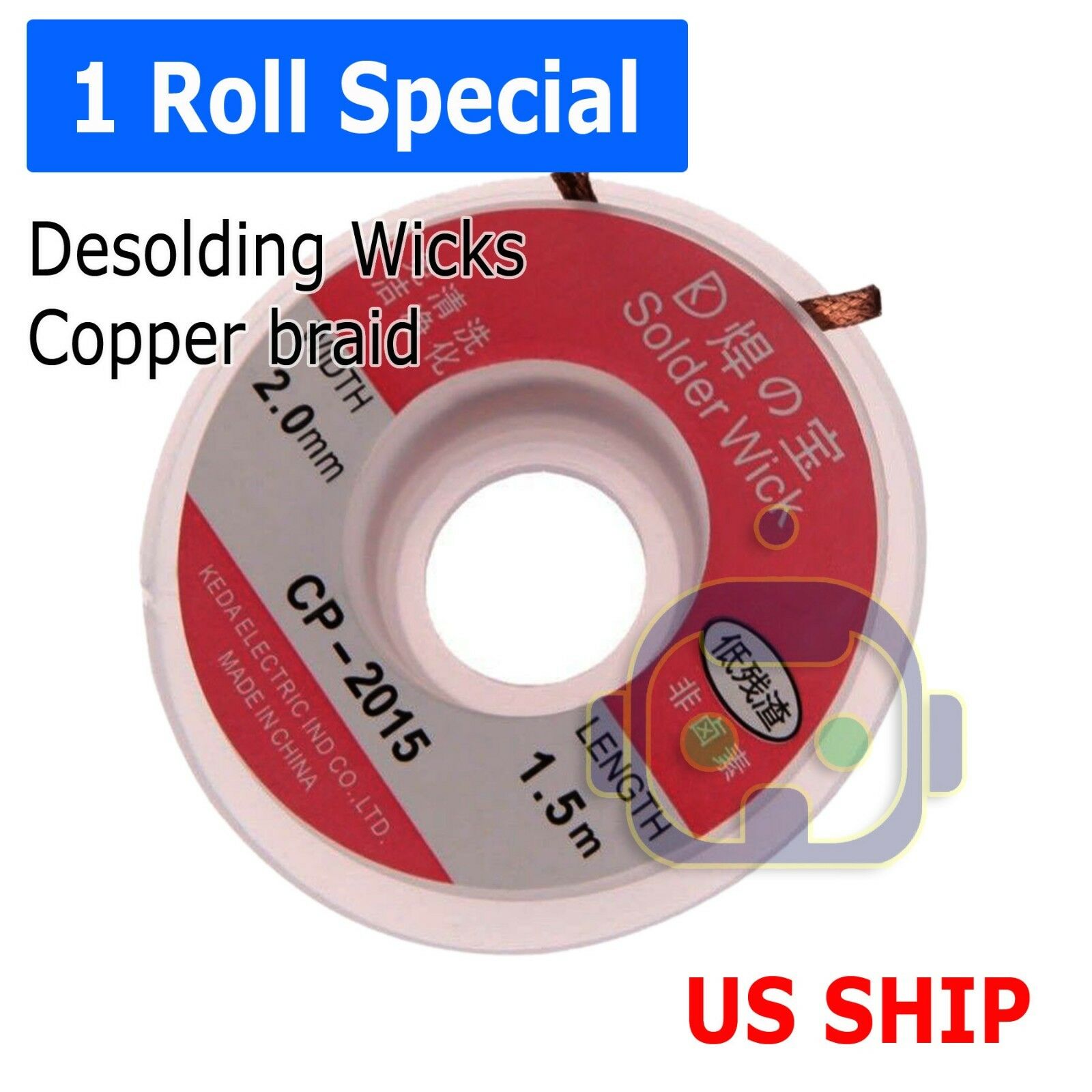2.0mm Desoldering Braid Solder Remover Spool Copper Wick 5 Ft 1.5m - Usa Seller