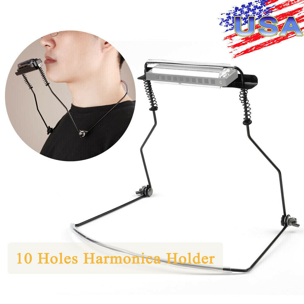 Harmonica Holder Neck Back Rack Stand Brace Adjustable For 10-hole Mouth Organ