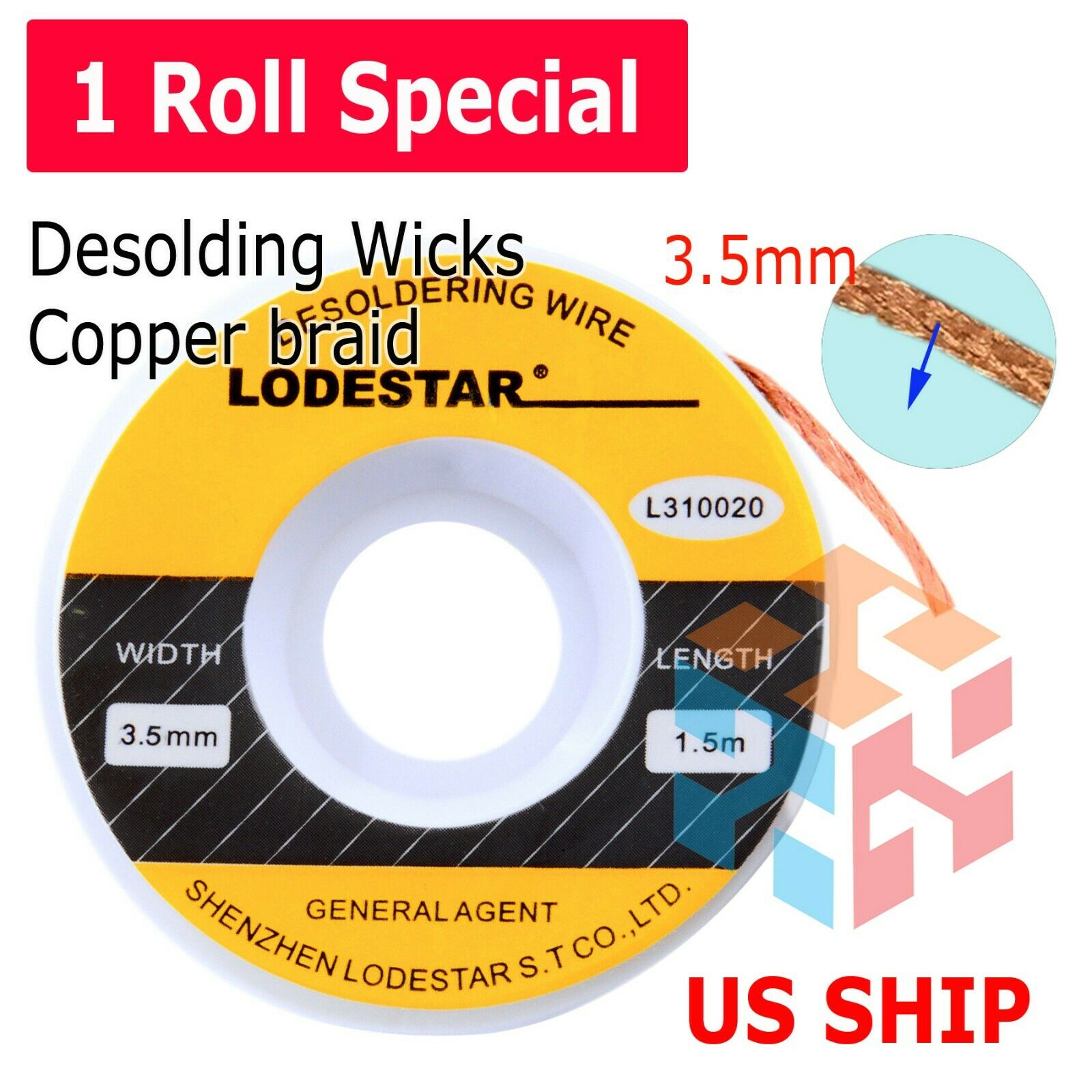 3.5mm Desoldering Braid Solder Remover Spool Copper Wick 5 Ft 1.5m - Usa Seller