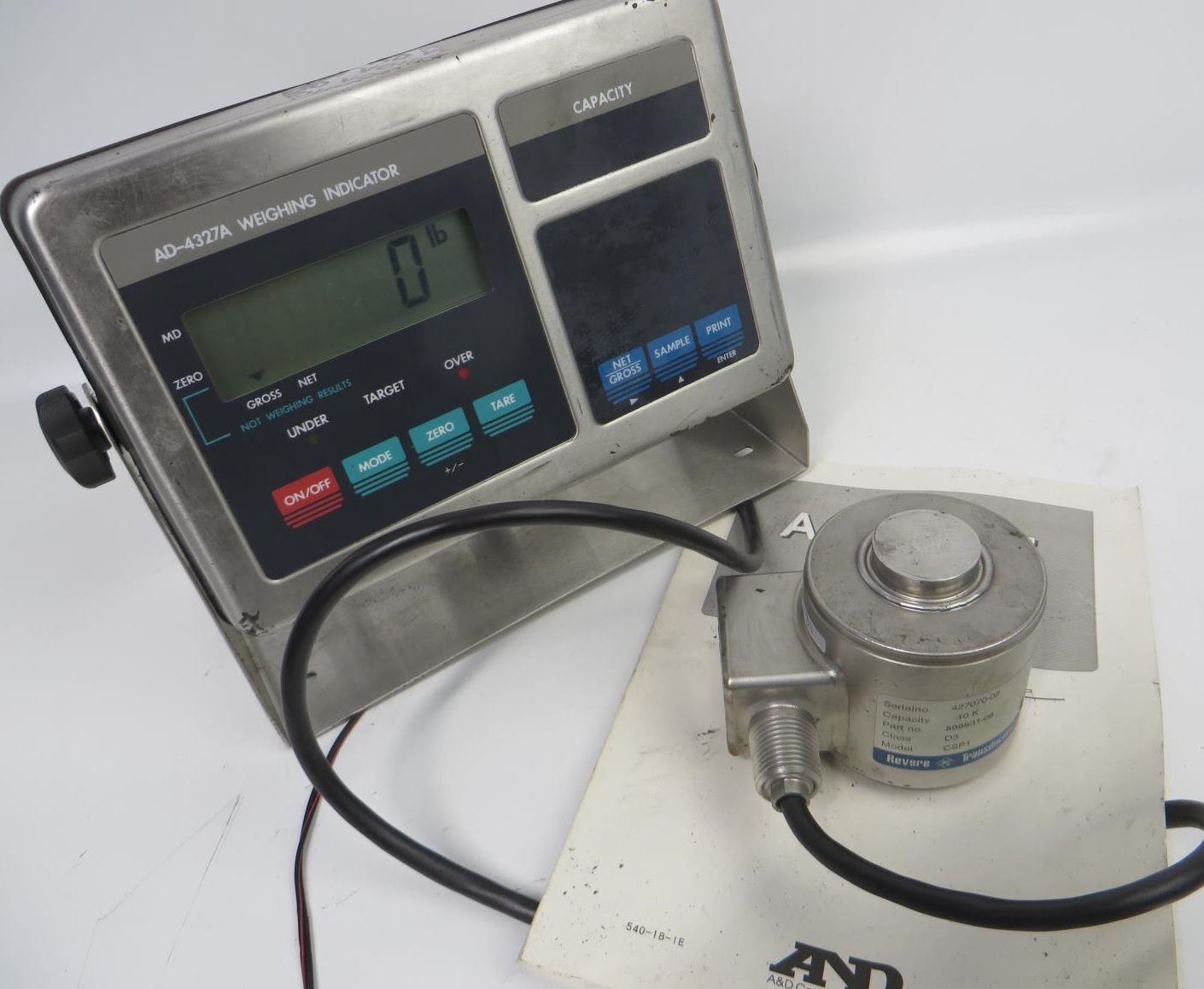 A&d Ad-4327a Weighing Indicator Scale Display W/ Revere Csp-d3-10k Transducer