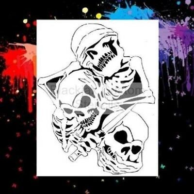 3 Evil Rules Skulls Airbrush Stencil,template