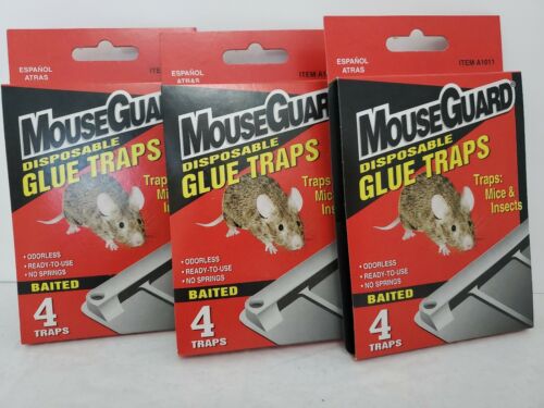 Mouseguard Disposable Glue Traps Mice Insects Spiders 3 Boxes With 4 Traps Each