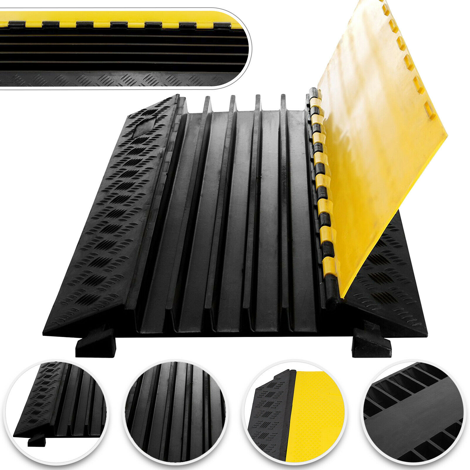 5 Channel Cable Protector Ramp Rubber Wire Cover Ramps Warehouse Guard 33000lbs