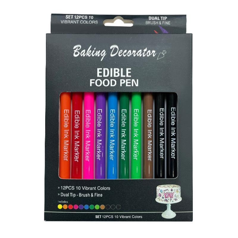 12 Pieces Black Food Coloring Pens Double Sided Food Grade And Edible Marker Pen