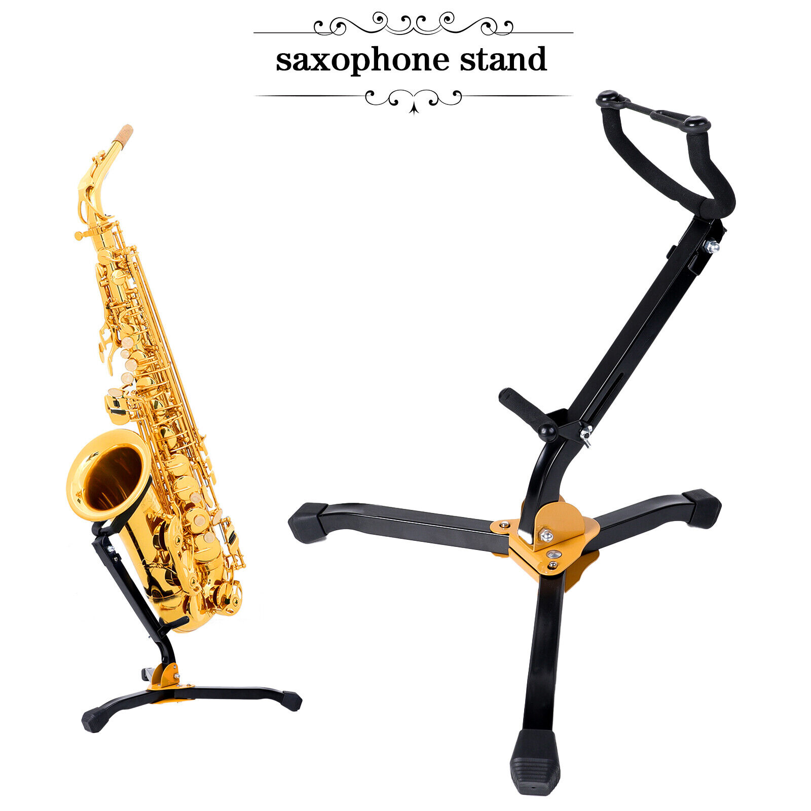 Folding Saxophone Stand Alto/tenor Sax Holder Rack Adjustable Metal Tripod Base