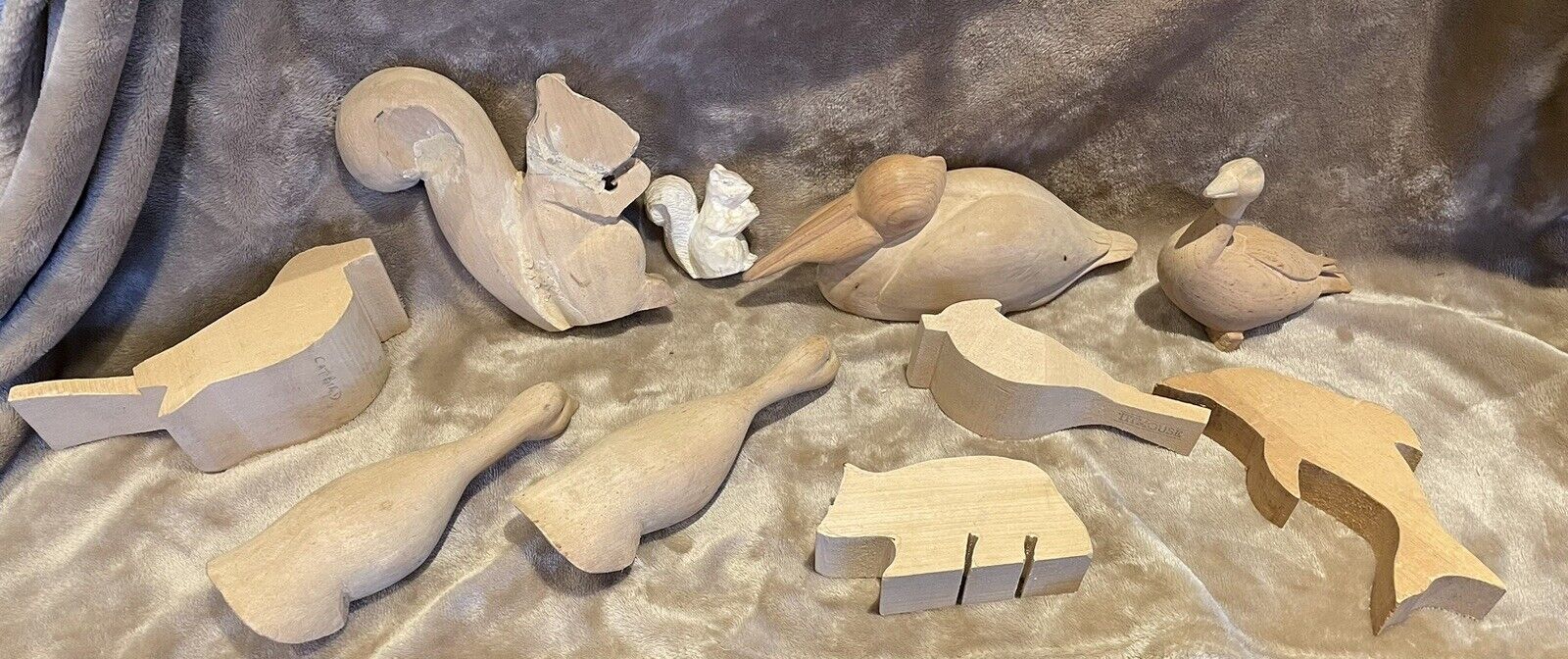 Set Of 10 Unfinished Wood Carving Animals