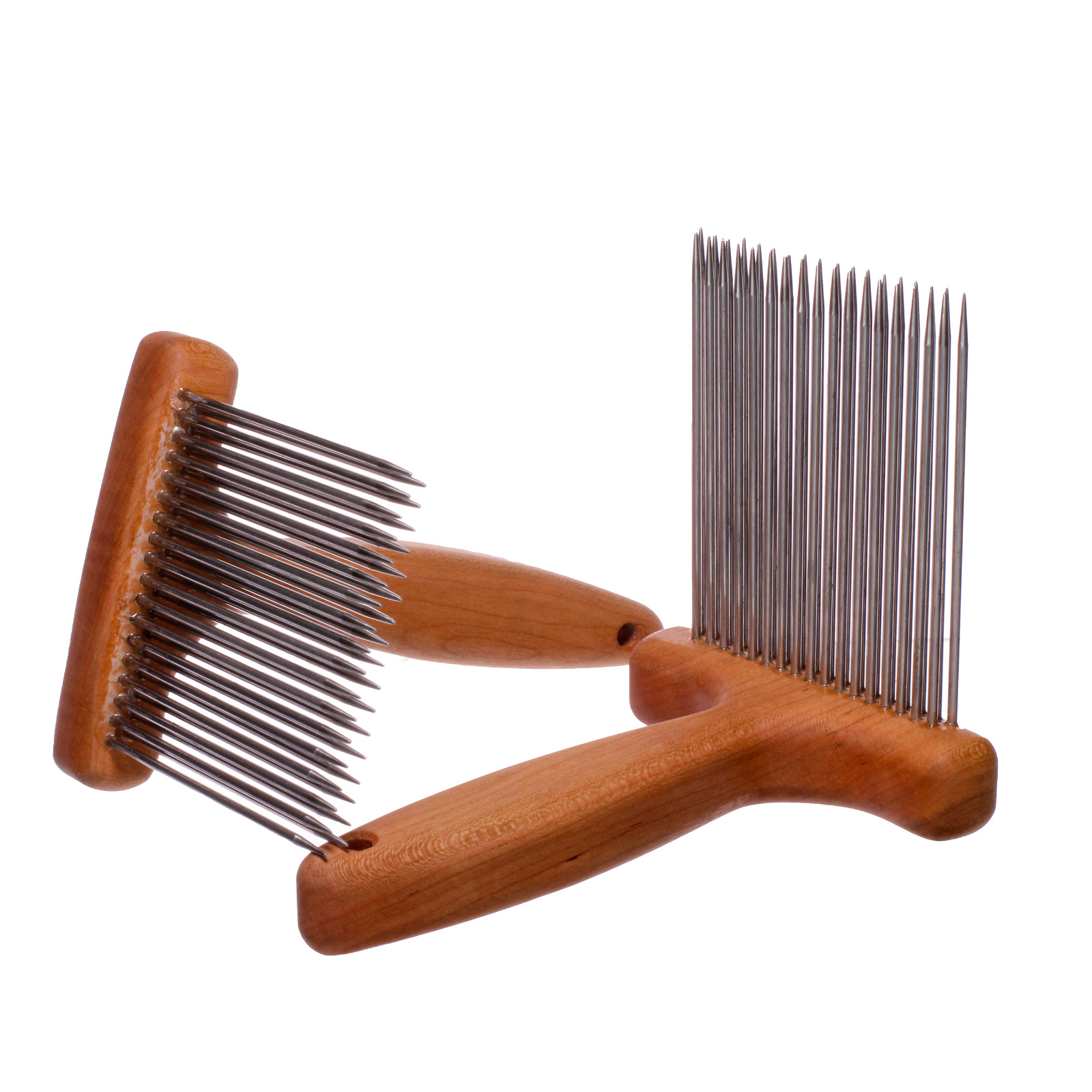 Extra Fine Wool Combs - Smooth Points - Stainless Steel Tines - Cherry Wood