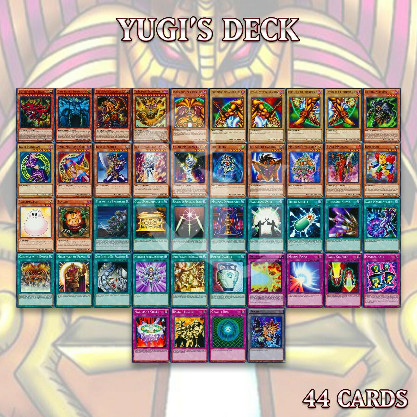Yugi's God Deck 44 Cards | Slifer Obelisk Ra Dark Magician Girl Exodia Yugioh