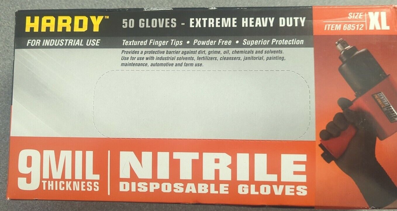 Hardy 9mil Thickness Nitrile Disposable Gloves Xl 50ct