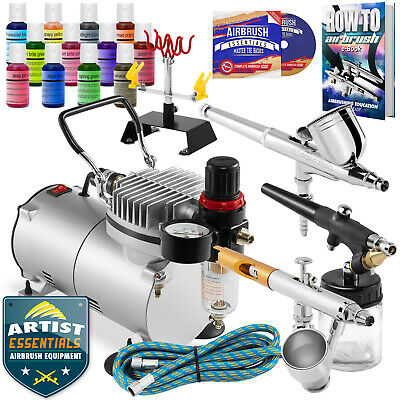 Cake Airbrush Decorating Kit - 3 Airbrushes, Compressor And 12 Chefmaster Colors